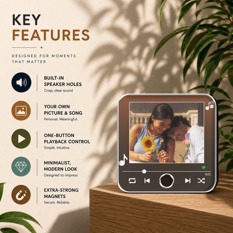 Personalized Music Player Photo Fridge Magnet with Song Birthday Gift for Girlfriend & Wife Memory Photo Fridge Magnet for Couples
